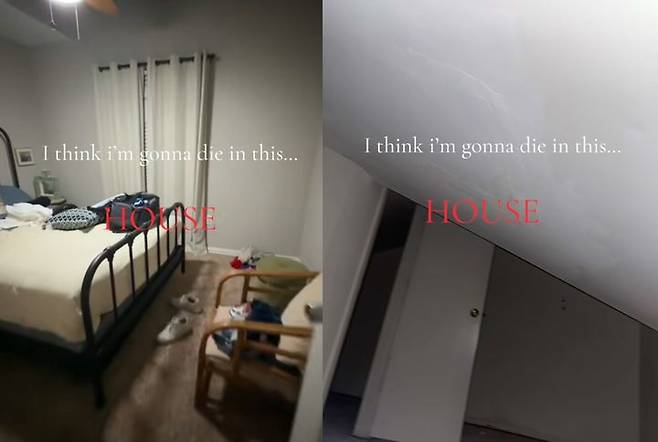 [서울=뉴시스] 지난 22일(현지시각) 뉴욕포스트(NP)에 따르면 미국 텍사스 댈러스의 한 에어비앤비 숙소 천장에서 별도의 공간이 발견돼 이용객들을 놀라게 했다. (사진=틱톡 갈무리) *재판매 및 DB 금지