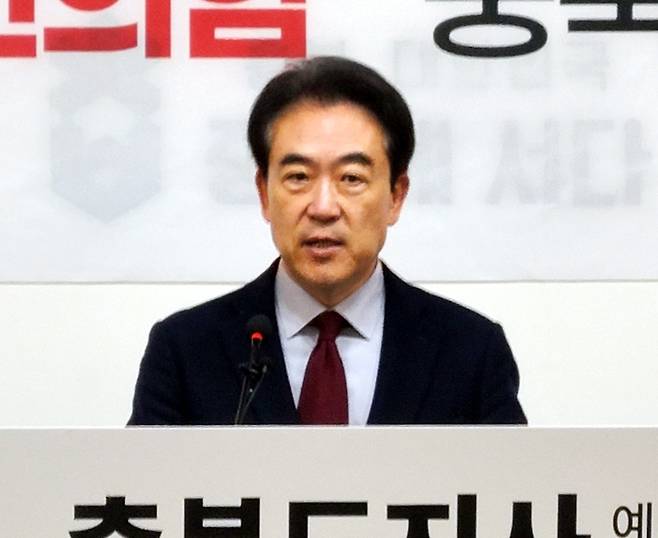 국민의힘 충북지사 경선 관련 입장 밝히는 윤희근 예비후보 [촬영 전창해 기자]