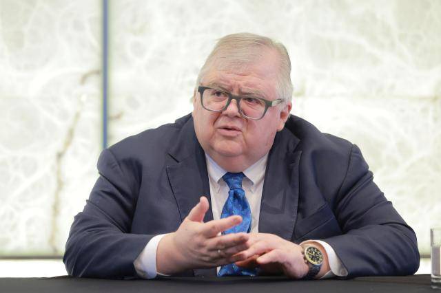 아구스틴 카르스텐스 전 국제결제은행(BIS) 사무총장이 24일 오후 서울 중구 웨스틴조선호텔에서 열린 ‘2026 아시아·태평양 금융포럼(APFF)’ 기념 공식 만찬 행사에서 인사말을 하고 있다. [사진=유대길 기자]