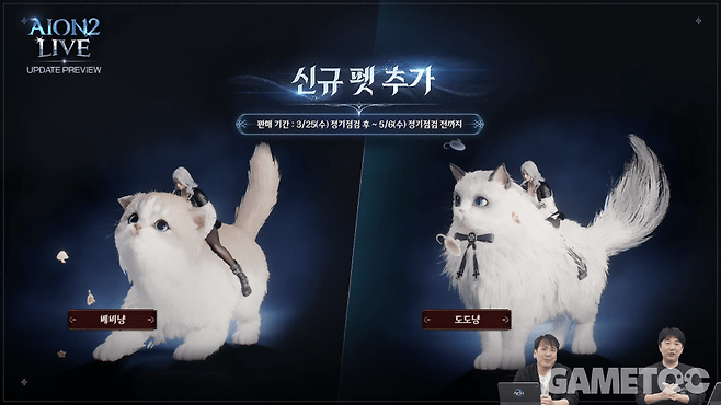 신규 펫 '베비냥', '도도냥'&nbsp;[사진=아이온2 유튜브]