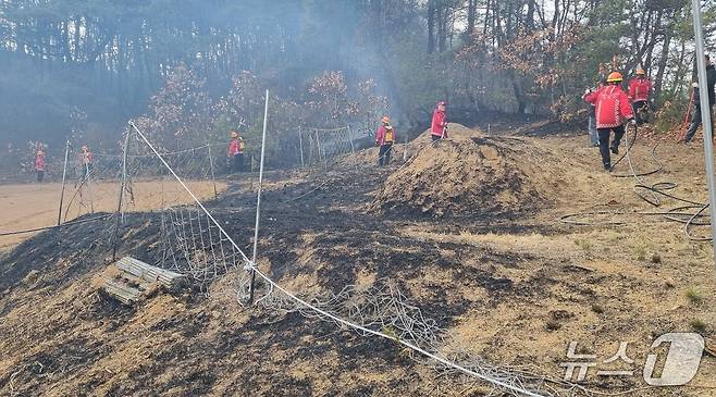 24일 오후 3시40분쯤 경북 안동시 도산면의 한 야산에서 입산자 실화로 추정되는 불이 나 당국이 진화 작업을 펼쳤다.(경북소방본부 제공. 재판매 및 DB금지)