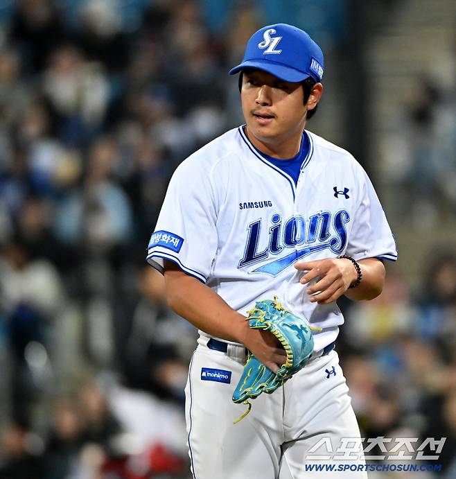 23일 대구삼성라이온즈파크에서 열린 KIA와 삼성의 시범경기. 4회초 투구를 무실점으로 마친 삼성 양창섭이 더그아웃으로 향하고 있다. 대구=허상욱 기자wook@sportschosun.com/2026.03.23/