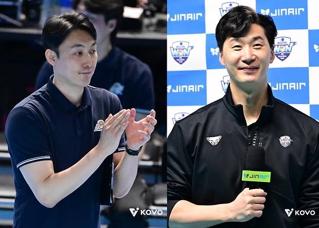 하현용 KB손해보험 감독대행(왼쪽)과 박철우 우리카드 감독대행 [한국배구연맹 제공. 재판매 및 DB 금지]
