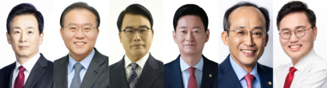 {왼쪽부터) 유영하, 윤재옥, 이재만, 최은석, 추경호, 홍석준 順