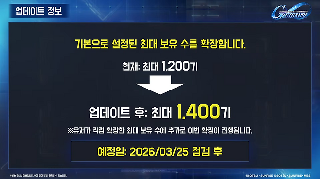 유닛 최대 보유 수가 200기 늘어난다(출처=공식 방송 캡처).