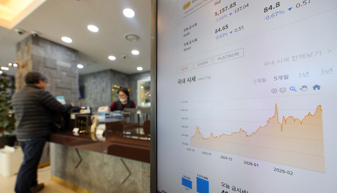서울 종로구의 한 금거래소에 금 시세가 표기돼 있다. [한주형 기자]