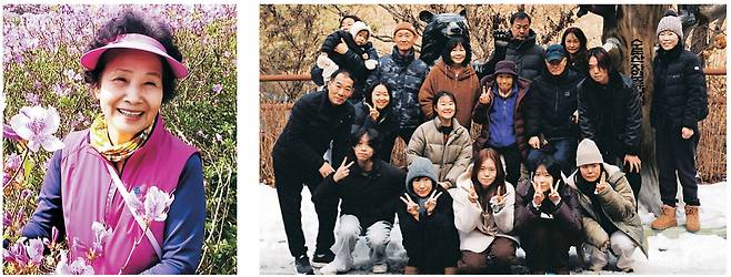 어머니 생전 모습. 오른쪽 사진은 아버지 구순 때 찍은 가족사진.