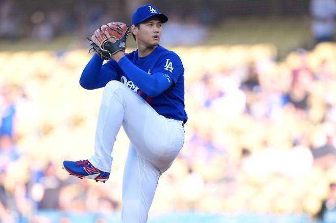 오타이 쇼헤이(로스앤젤레스 다저스)가 25일(한국시간) 미국 캘리포니아주 로스앤젤레스의 다저 스타디움에서 열린 2026 미국 프로야구 메이저리그 LA 에인절스와의 시범경기에서 공을 던지고 있다. 2026.3.24 로스앤젤레스 AP 연합뉴스