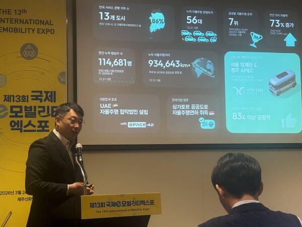 국가별 자율주행 기술 현황에 대해 설명하는 유병용 오토노머스에이투지 부사장 [출처=조승열 기자]