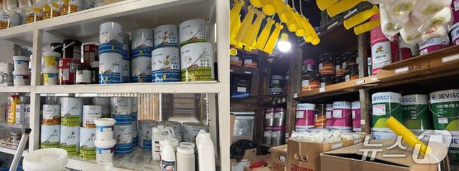 서울에 위치한 페인트 대리점들은 원재료 수급 불안정에 일부 제품 확보가 어려워졌다고 토로했다. 사진은 서울의 페인트 대리점 내부 전경. ⓒ 뉴스1 신민경 기자