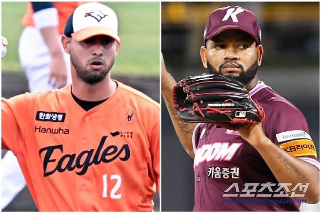 한화 이글스 윌켈 에르난데스(왼쪽)와 키움 히어로즈 라울 알칸타라. 스포츠조선DB