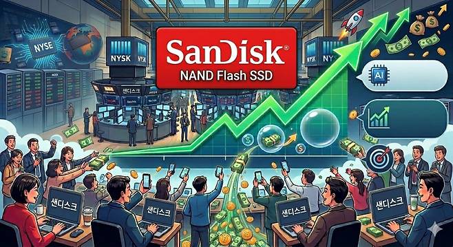 샌디스크 주가는 3월 24일(현지 시간) 종가 702.48달러에 마감하며 연초 대비 195.93% 올랐다. 제미나이 생성 이미지