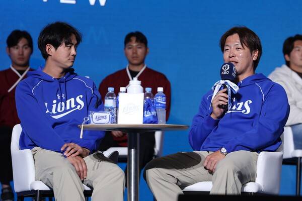 미디어데이에 참석한 구자욱과 강민호(사진=삼성)