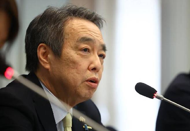 27일 오전 서울 종로구 한국프레스센터에서 열린 관훈클럽 초청 토론회에 참석한 미즈시마 고이치 주한일본대사
뉴시스
