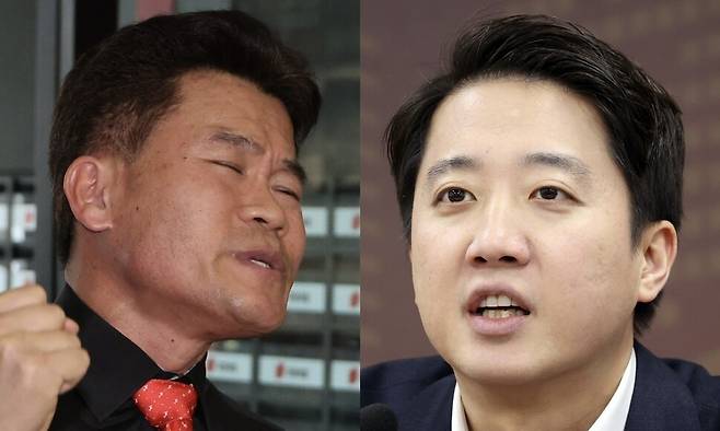 한국사 강사 출신 극우 성향 유튜버 전한길씨(왼쪽)과 이준석 개혁신당 대표(오른쪽). 연합뉴스