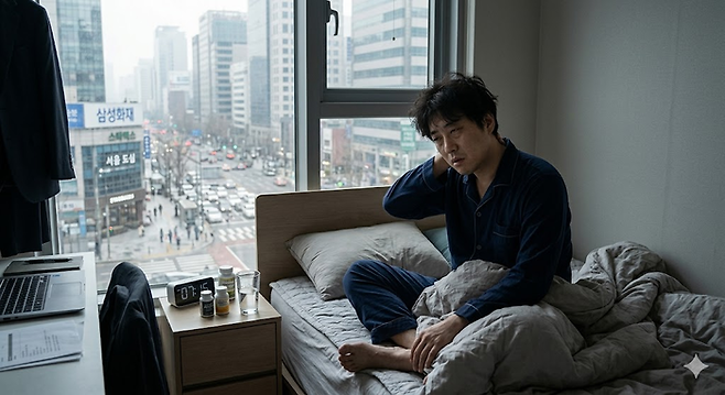 아침마다 일어나기 힘든 이유, 불면증 등을 키워드로 생성AI가 만든 이미지. [제미나이]