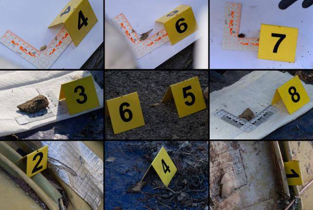 3월 12일과 13일 기체 잔해물 재조사 현장에서 수습된 희생자 유해 추정 물체들. 이틀간 총 55점이 무더기로 발견됐으며, 이들 중 상당수는 지난 1월 항공철도사고조사위원회(항철위)가 국회 국정조사특별위원회(국조특위) 현장 실사를 앞두고, 유족 동의 없이 참사 현장인 로컬라이저(방위각 시설) 앞 잔해를 수거해 담아놓았던 마대자루에서 나왔다. 무안=하상윤 기자