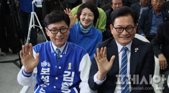 ▲김철우 보성군수(좌) 송영길 전 대표(우) 2026.3.28ⓒ프레시안(위정성)