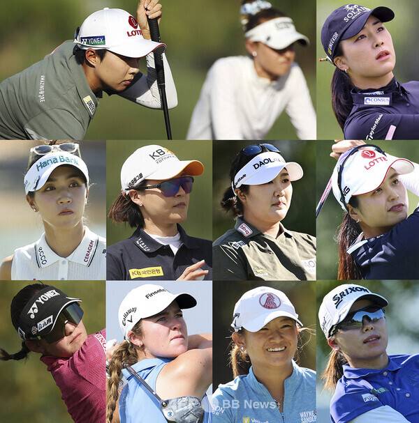 2026년 미국여자프로골프(LPGA) 투어 '포드 챔피언십 프리젠티드 바이 와일드 호스 패스' 우승 경쟁에 뛰어든 김효주 프로와 넬리 코다(미국). 윤이나, 리디아 고(뉴질랜드), 전인지, 유해란, 최혜진, 이와이 치지(일본), 미미 로즈(잉글랜드), 제니 배(미국), 가쓰 미나미(일본). 사진제공=ⓒAFPBBNews = News1 (사진을 무단으로 사용하지 마십시오.)