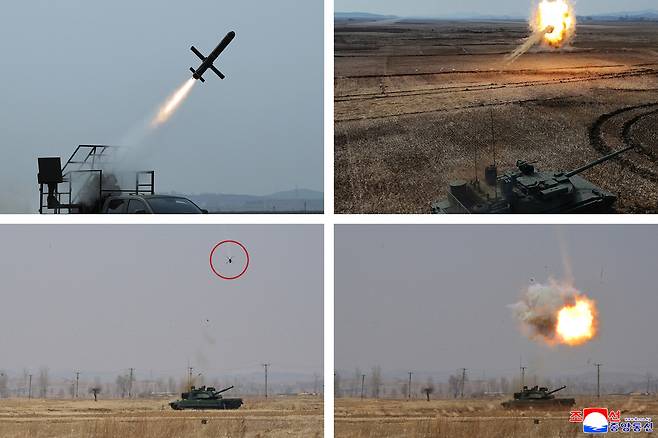 김정은 북한 국무위원장이 국방과학원 장갑무기연구소에서 신형 주력전차 요격 능력 평가시험을 참관했다고 조선중앙통신이 29일 보도했다. 조선중앙통신·연합뉴스