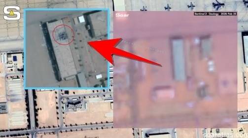 27일(현지시간) 사우디아라비아에 있는 프린스술탄 공군기지에 이란의 미사일과 드론이 날아들면서 미군 병사 최소 15명이 부상하고 이중 5명은 중상을 입었다. 공군기지 건물 지붕에 지난 2월 사진에서는 볼 수 없는 타격 흔적이 선명하다. 엑스 캡처