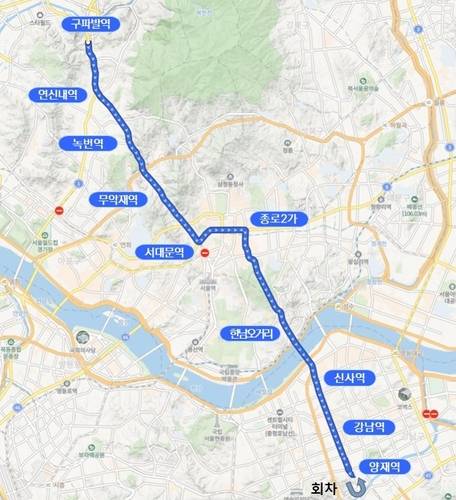 A741 버스 노선 [서울시 제공. 재판매 및 DB 금지]