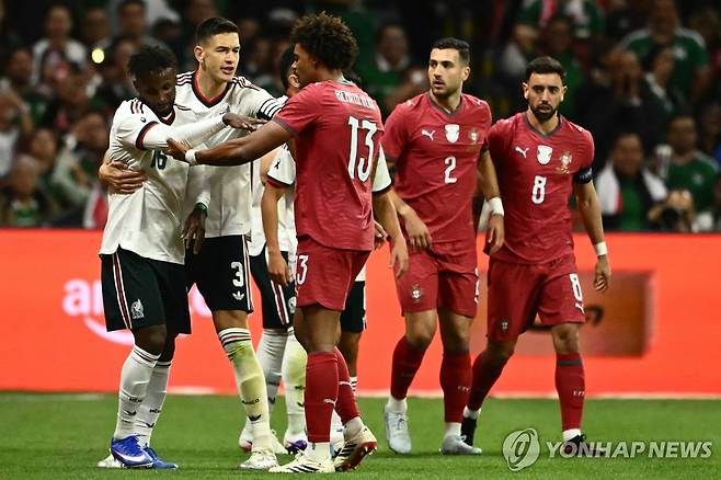 경기 도중 신경전을 펼치는 멕시코와 포르투갈 선수들 [AFP=연합뉴스]