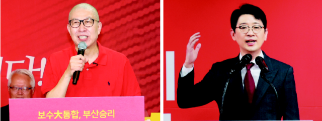 국민의힘 박형준(왼쪽) 부산시장과 주진우 의원의 경선 득표율이 부산시장 선거 판세에 결정적인 영향을 미친다는 분석이다. 이재찬 기자 chan@