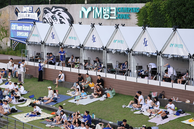 올 시즌 라팍에 신설된 캠핑존에서 경기를 보는 관중들 모습. <삼성 라이온즈 제공>