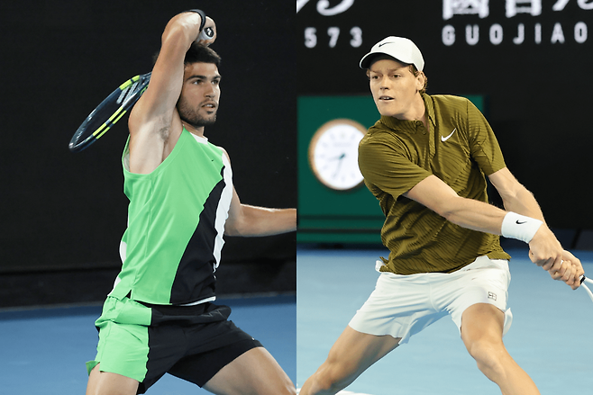 빅타이틀 경쟁을 이어가고 있는 알카라스와 시너(오른쪽)