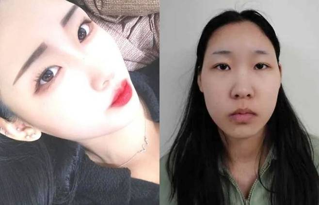 '강북 모텔 약물 사건' 피의자 김소영의 공개된 얼굴(오른쪽)과 그의 것으로 추정되는 SNS 계정 내 사진. SNS 캡처