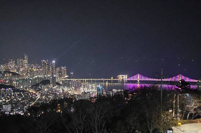 야간시간대 황령산 전망대에서 바라본 동부산 일대 전경 사진=변옥환 기자