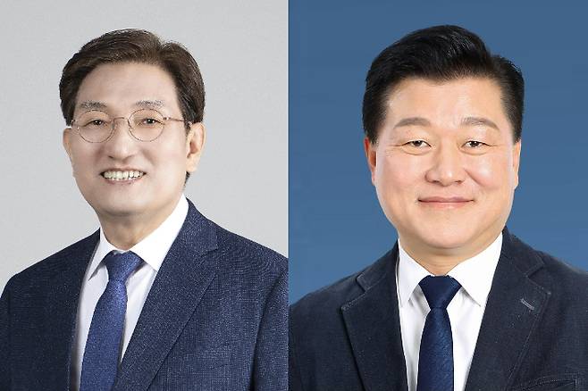 민주당 노영민·신용한 충북지사 예비후보. 충청북도선거관리위원회 제공