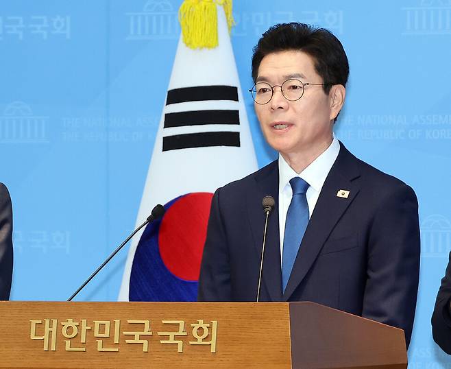 더불어민주당 서울시장 예비후보인 정원오 전 성동구청장이 3월11일 국회 소통관을 찾아 국회 출입기자단 프레스데이 행사를 열고 인사말을 하고 있다. ⓒ연합뉴스