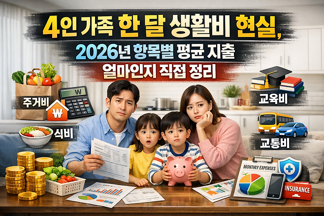 4인 가족 한 달 생활비 현실 2026년 항목별 평균 지출 얼마인지 직접 정리
