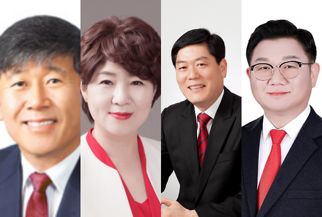 ▲ 왼쪽부터 양진오, 장미경, 김정길, 최기석 예비후보.