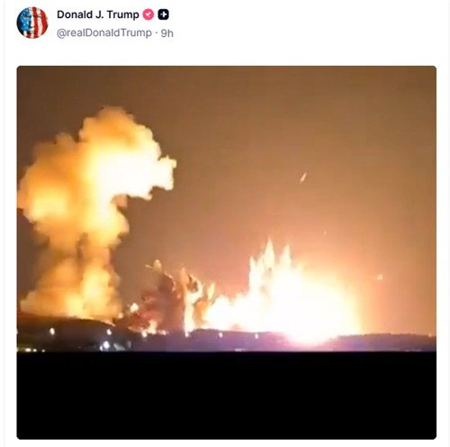 도널드 트럼프 미국 대통령이 트루스소셜에 올린 폭발 영상. [트루스소셜 갈무리]