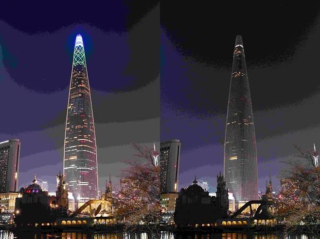 2026 어스아워, 소등된 롯데월드타워 - WWF(세계자연기금)의 지구촌 전등 끄기 캠페인 ‘어스아워(Earth Hour)’가 열린 28일 오후 조명이 켜진 서울 롯데월드타워가 소등돼 있다. 뉴시스