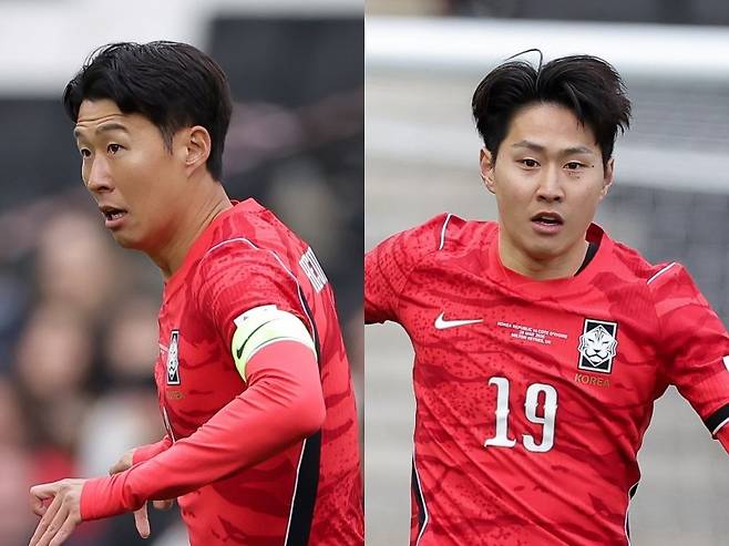 코트디부아르전 참패로 ‘홍명보호’를 향한 기대가 차갑게 식은 가운데 주장 손흥민(왼쪽)과 이강인은 다음달 1일(한국시간) 빈의 에른스트 하펠 슈타디온서 열릴 오스트리아와 평가전에서 ‘해결사’로 변신해야 한다. 사진제공|대한축구협회