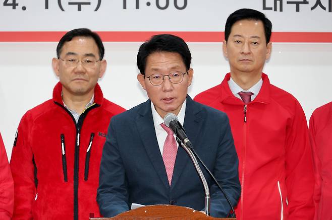 1일 국민의힘 대구시당에서 열린 공정 경선 협약식에서 김상훈 의원이 발언하고 있다. /이용선기자 photokid@kbmaeil.com