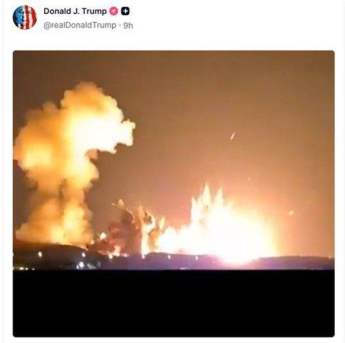 이란의 이스파한 시설 타격 보도 이후 트럼프의 트루스소셜 계정에 올라온 영상. 사진 트럼프 트루스소셜 캡처