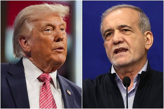 트럼프 미국 대통령(왼쪽)과 마수드 페제시키안 이란 대통령 [AP·EPA = 연합뉴스]