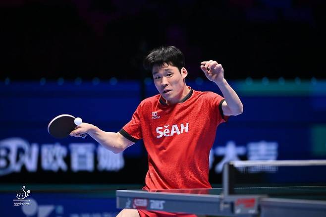 남자 월드컵에 출전한 장우진의 경기 장면 [ITTF 홈피 캡처. 재판매 및 DB 금지]