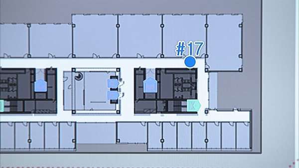 건물 내 실제 연구원의 위치가 실시간으로 표시되는 모습