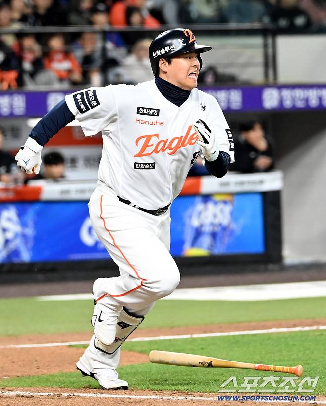 1일 대전한화생명볼파크에서 열린 KT와 한화의 경기. 7회말 한화 노시환이 안타를 치고 있다. 대전=허상욱 기자wook@sportschosun.com/2026.04.01/