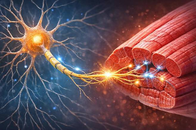 미국 MIT 연구진이 감각신경과 근육을 연결해 기계장치 대신 마비 환자의 장기를 되살릴 생체 모터를 개발했다./챗GPT 생성 이미지
