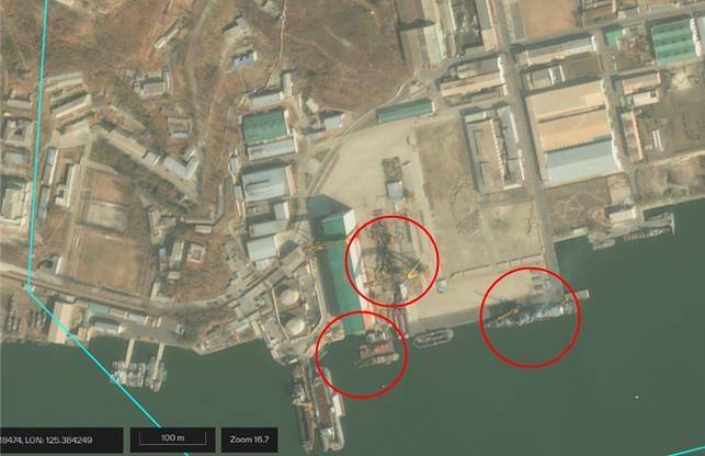 미국 위성업체인 '반토르'(Vantor)가 지난달 28일 남포조선소 일대를 촬영한 위성사진. 사진 국민의힘 유용원 의원실