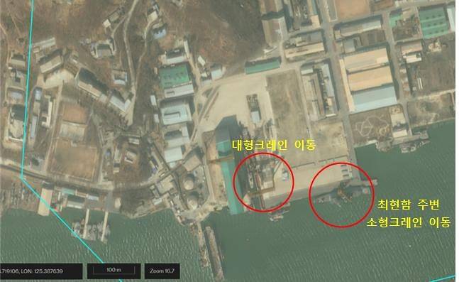 미국 위성업체인 '반토르'(Vantor)가 지난달 15일 남포조선소 일대를 촬영한 위성사진. 사진 국민의힘 유용원 의원실