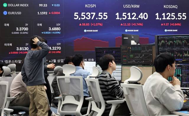 ▲ 2일 서울 중구 우리은행 본점 딜링룸 현황판에 코스피 지수 등이 표시되고 있다. 연합뉴스