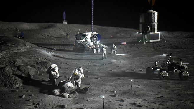 미국 항공우주국(NASA)이 구상 중인 달 유인 기지 상상도. NASA 제공
